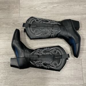 Western Boots Cowboy Mid Calf Embroidered Concert Pull On Comfort Women 7.5